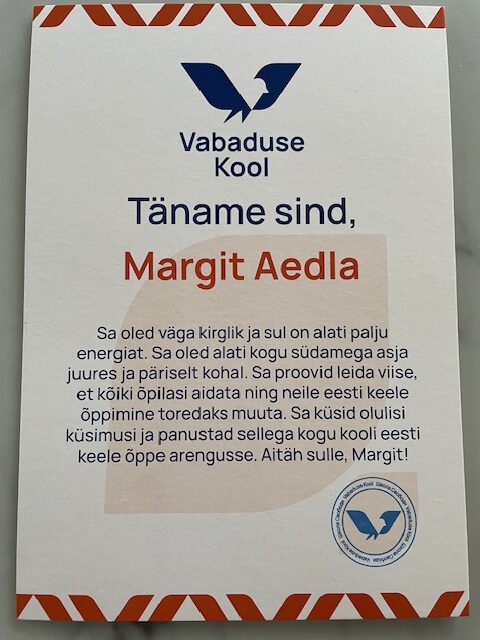 Vabaduse kooli tänukiri.